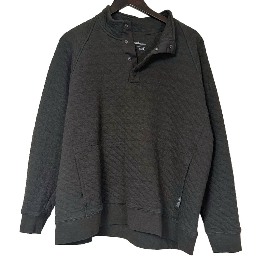 Eddie Bauer brown quilted snap mock neck pullover sweatshirt